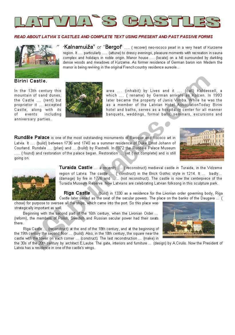 Latvia`s castles worksheet